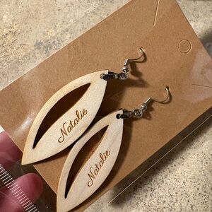 “Natalie” Engraved Wooden Earrings with Silver Hooks
